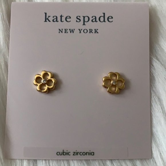 KATE SPADE Mini Spade Floral Stud Earrings Gold - Picture 1 of 3